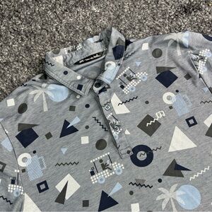 Travis Mathew Polo Shirt Mens Large Gray Geometric Print Golf Palm Tree